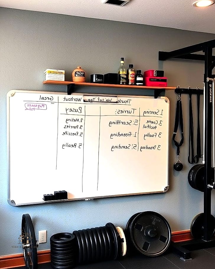 35 Stunning Home Gym Ideas Small Garage You'll Absolutely Love 22 Whiteboard Wall for Tracking Progress