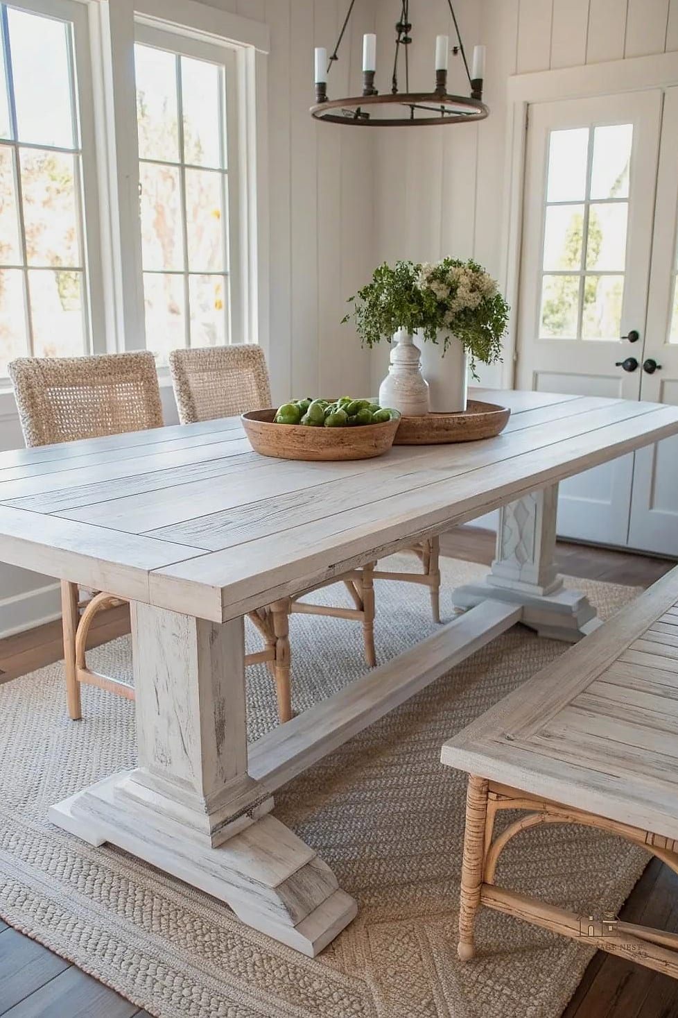 25 Chic Farmhouse Dining Room Table Ideas for a Beautiful Home 3 Whitewashed Farmhouse Table