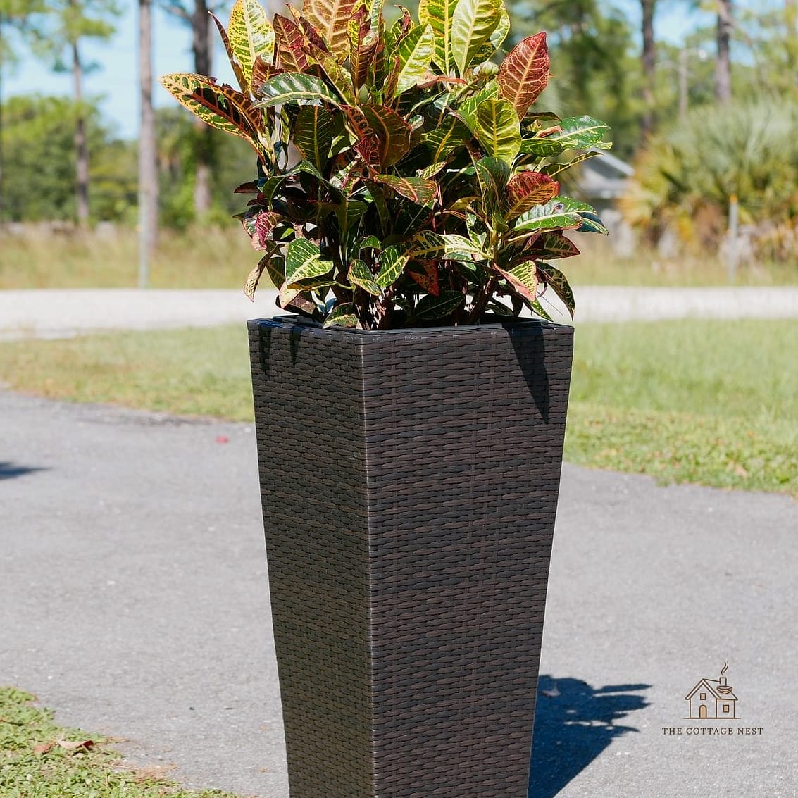 Wicker-Wrapped Faux Planters