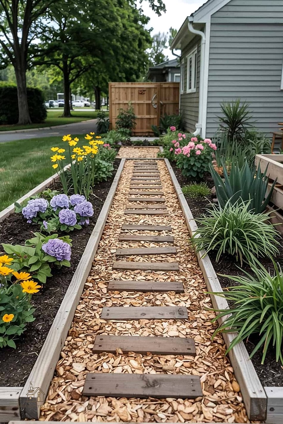 25 Simple Cheap Walkway Ideas Diy That Are Totally Doable 20 Wood Chip and Log Border Trail