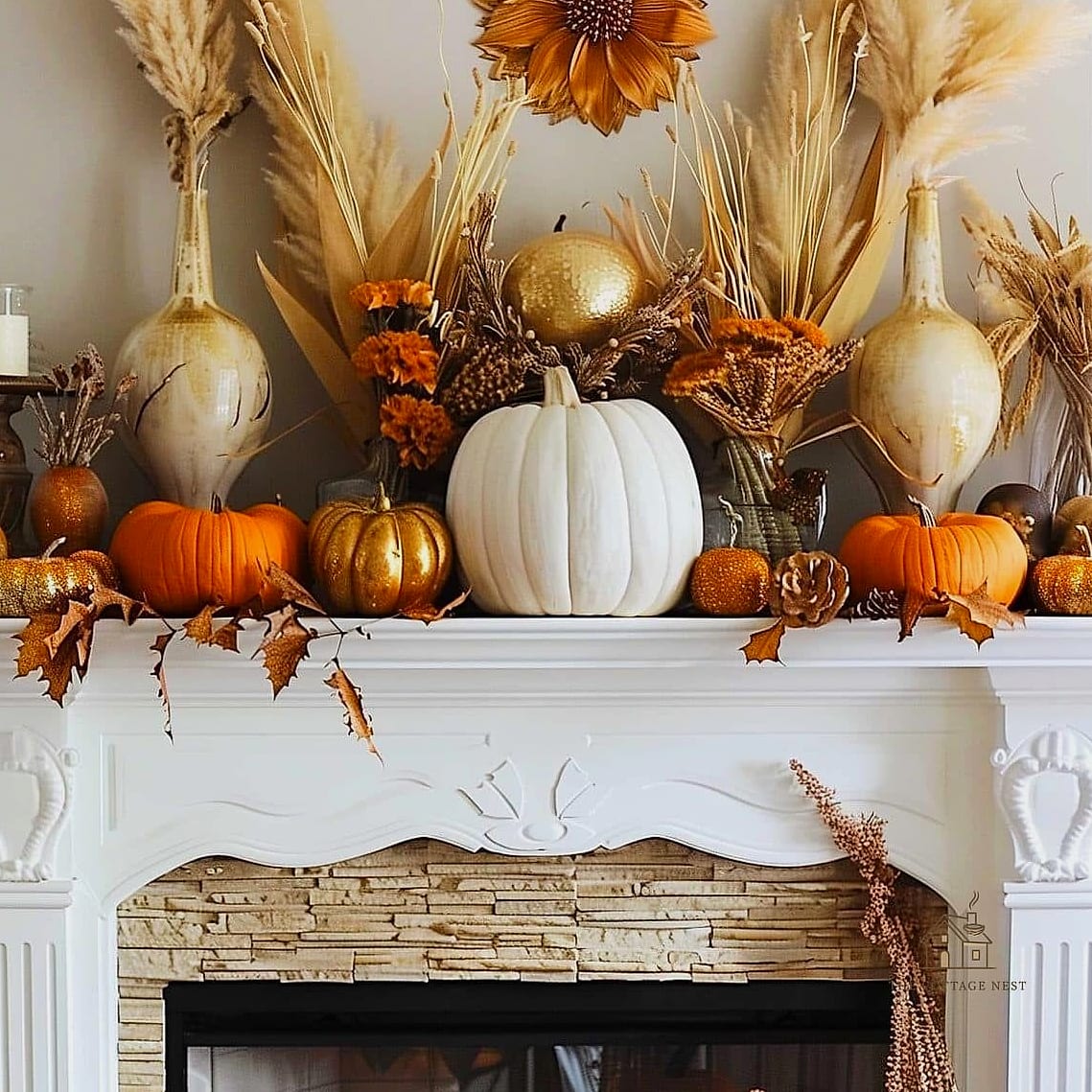 50 Amazing Fall Mantle Decor on a Budget 27 A Wooden Tray to Anchor Small Items