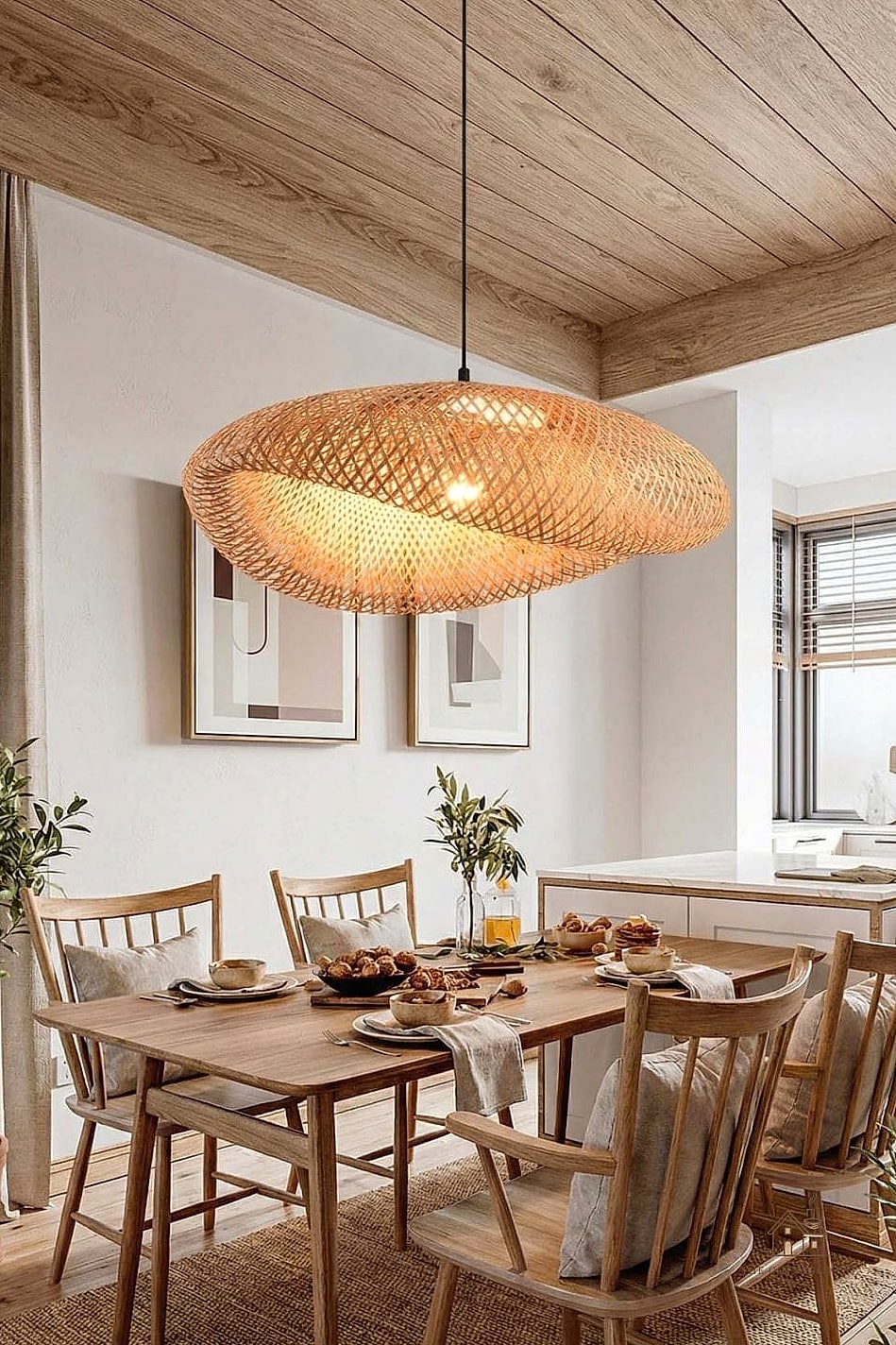 45 Gorgeous Japandi Dining Room Ideas That Are Totally Doable 29 Wood and Rattan Chair Combo
