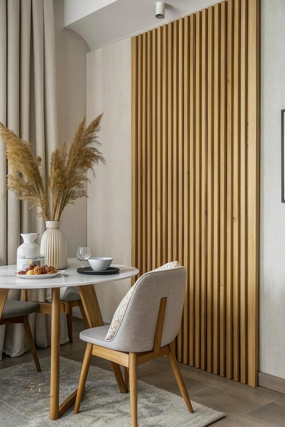 45 Gorgeous Japandi Dining Room Ideas That Are Totally Doable 38 Wood Slat Room Divider on Casters