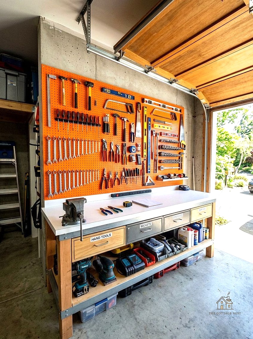 45 Stunning Garage Organization Ideas You'll Absolutely Love 14 Workbench with Built-In Storage