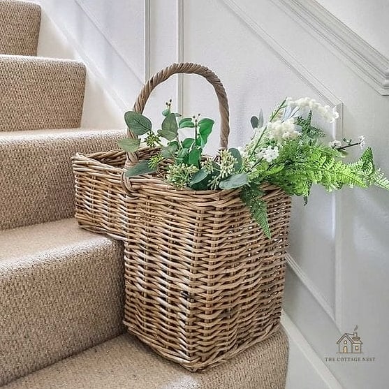35 Creative Stair Landing Decor Ideas That Will Inspire You 27 A Woven Basket Collection