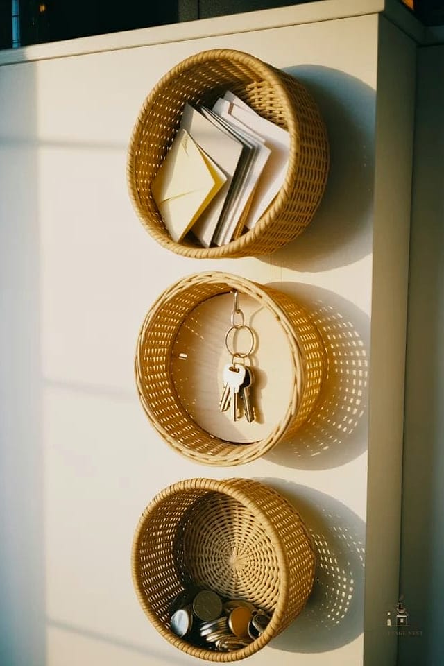 Woven Basket Wall Pocket with Hook