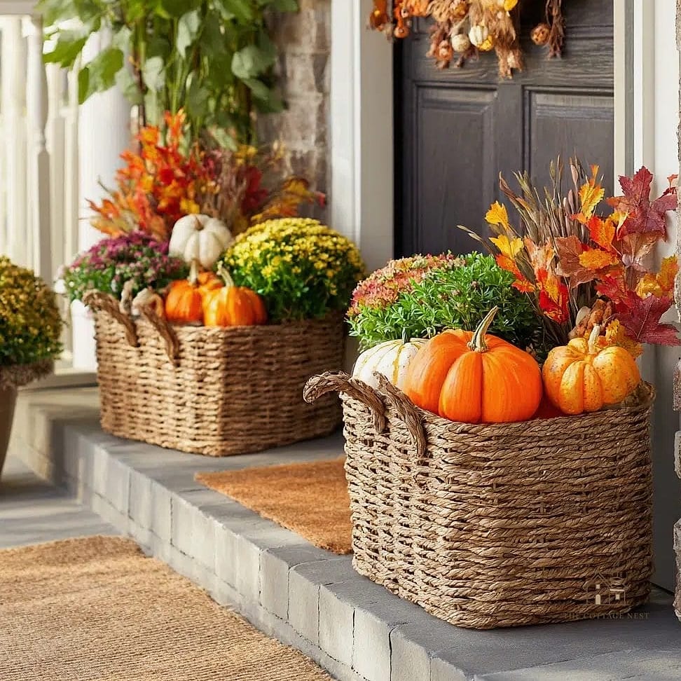 30 Cozy Fall Balcony Decor Apartment Worth Pinning 15 Woven Basket Storage for Blankets and Cushions