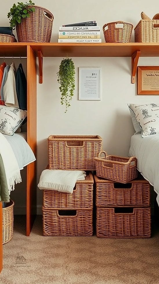 35 Brilliant Dorm Room Wall Decor to Copy Right Now 33 Woven Basket Wall Display