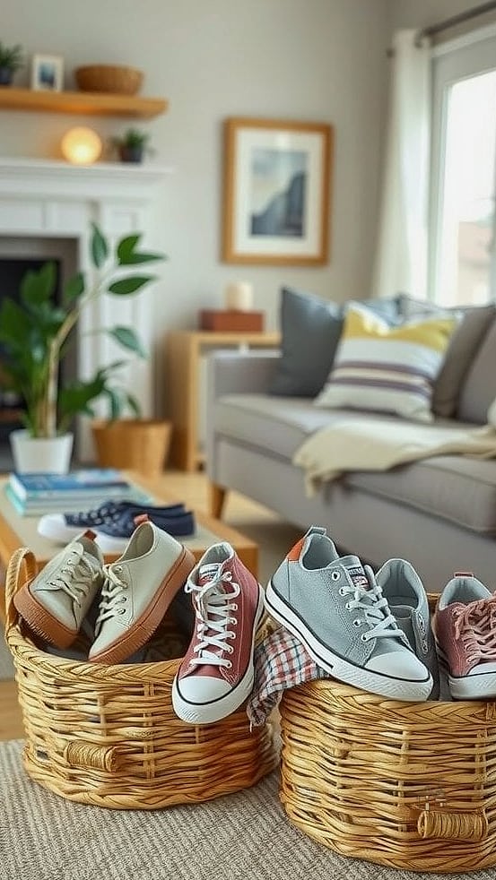30 Cozy Garage Shoe Storage Ideas Worth Pinning 29 Woven Basket Shoe Storage for a Cozy Look