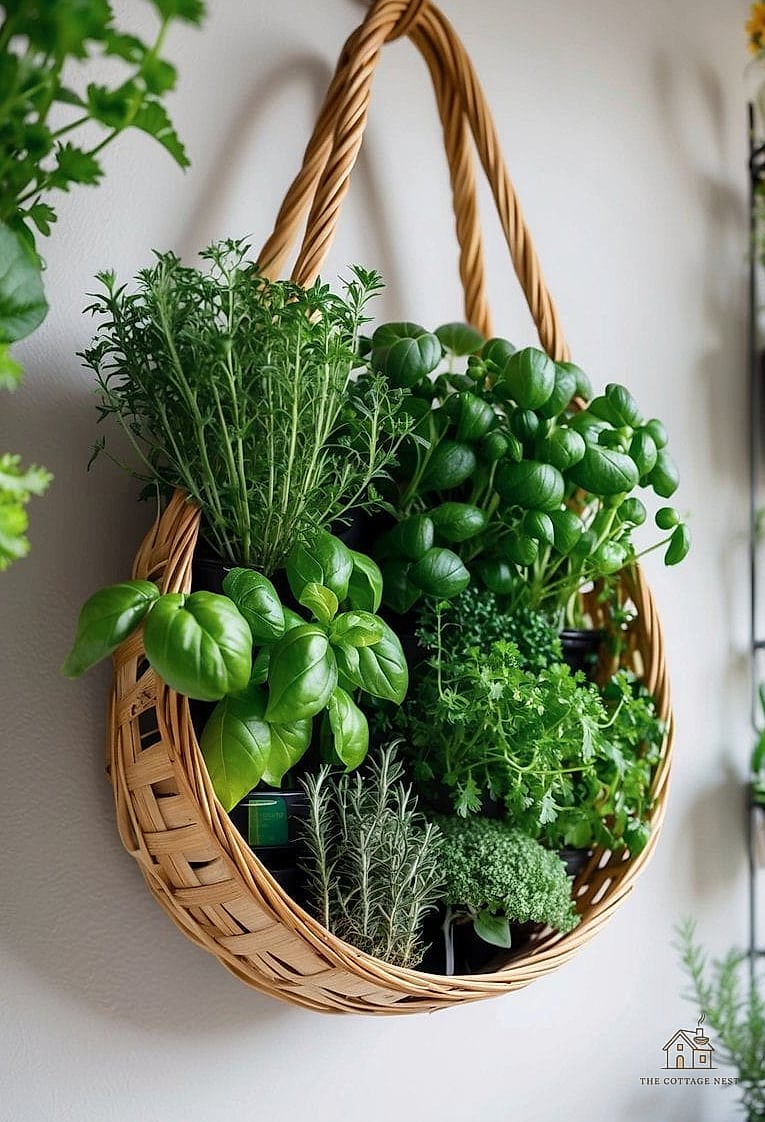 45 Chic Herb Garden Ideas for a Beautiful Home 28 Woven Basket Planters