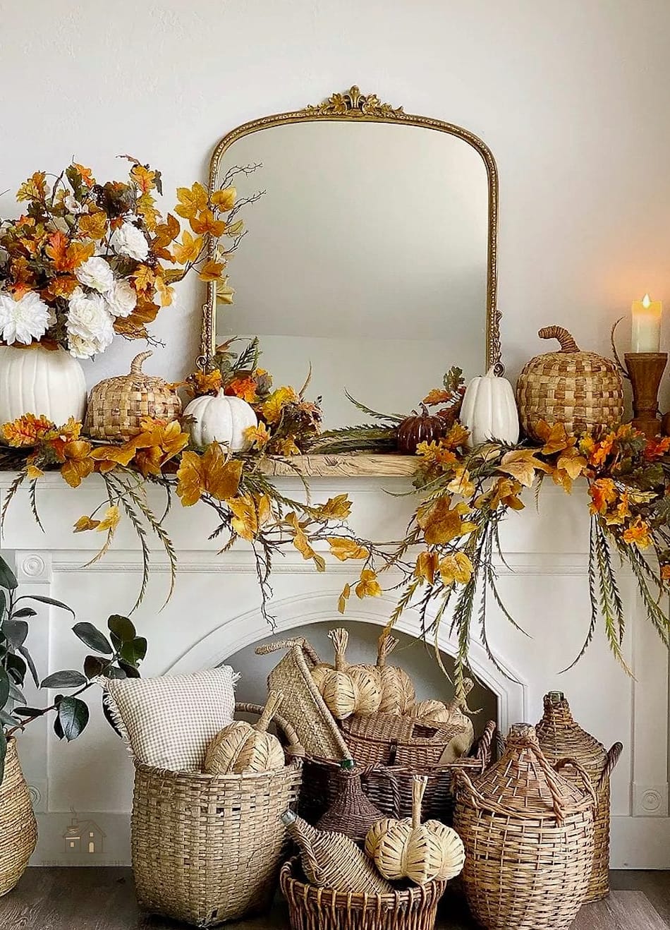 Woven Baskets with Faux Foliage Spilling Out