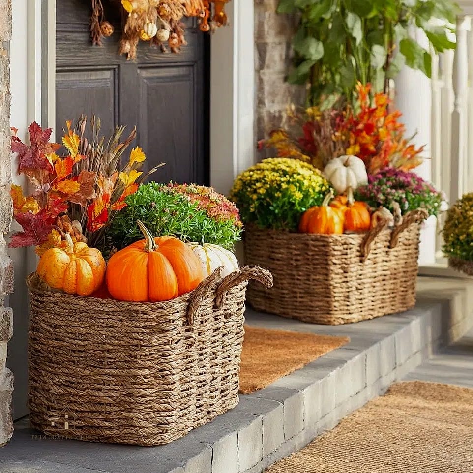 30 Dreamy Fall Hutch Decor Ideas to Try This Season 6 Woven Baskets for Texture and Storage