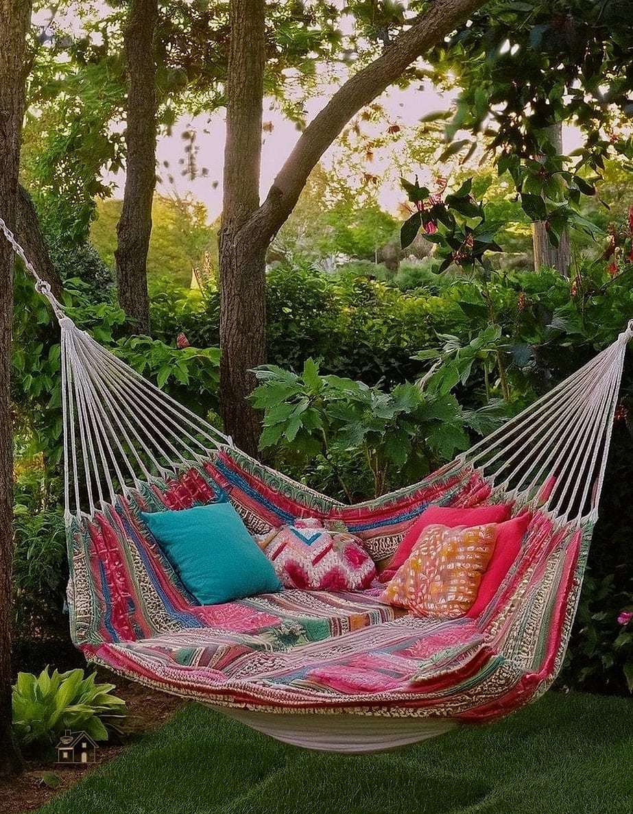 45 Brilliant Boho Garden Ideas to Copy Right Now 37 A Woven Hammock Chair Reading Corner