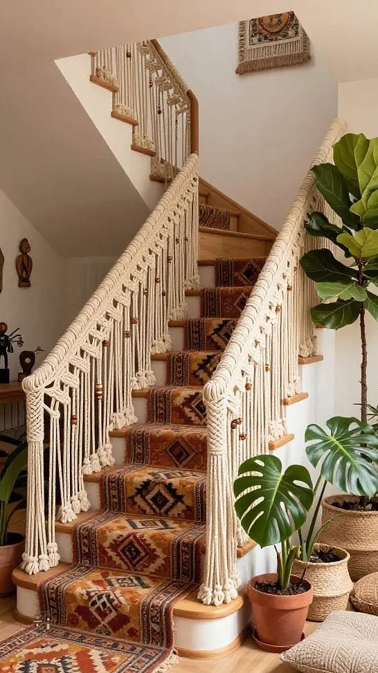 50 Clever Stairs Wall Decor Ideas for Every Style 38 Woven Macrame Wall Hangings