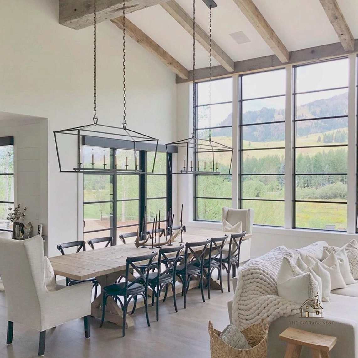 35 Gorgeous Farmhouse Dining Room Decor Ideas That Are Totally Doable 8 Woven Pendant Lights
