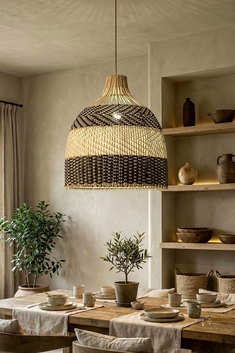 45 Gorgeous Japandi Dining Room Ideas That Are Totally Doable 14 Woven Pendant Lampshade