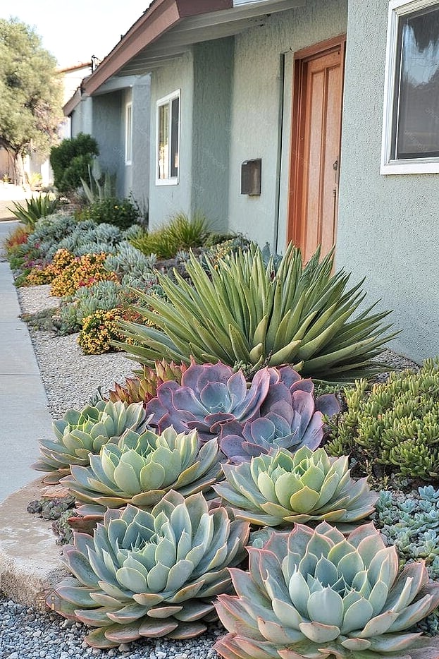 45 Gorgeous Front Yard Garden Ideas That Are Totally Doable 22 Xeriscaping With Succulents and Gravel